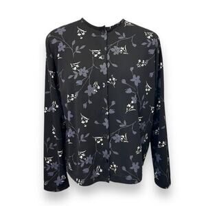 AGB Byer California Womens Floral Long Sleeve Blouse Size L Black Polyester Made